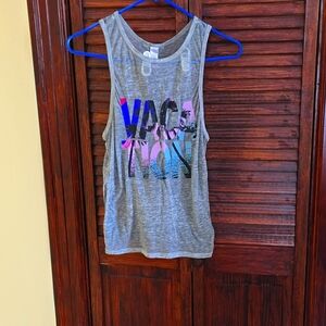 Grey graphic tank top "vacation ", small, breathable/light material
